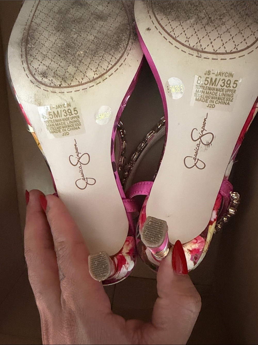 Pink Floral Crystal T-Strap Stiletto Sandals - Picture 5 of 11